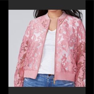 Pink sheer jacket. Front zipper. Size 26/28. Can be worn oversized